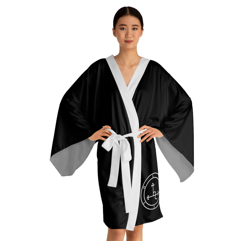 Lilith Sigil Black Kimono Robe with Minimalist White Crest