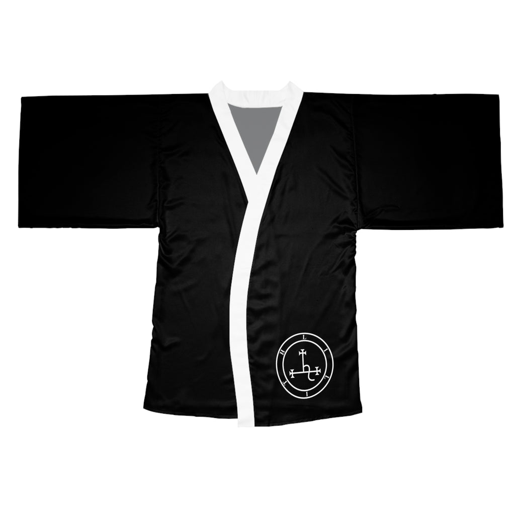 Lilith Sigil Black Kimono Robe with Minimalist White Crest