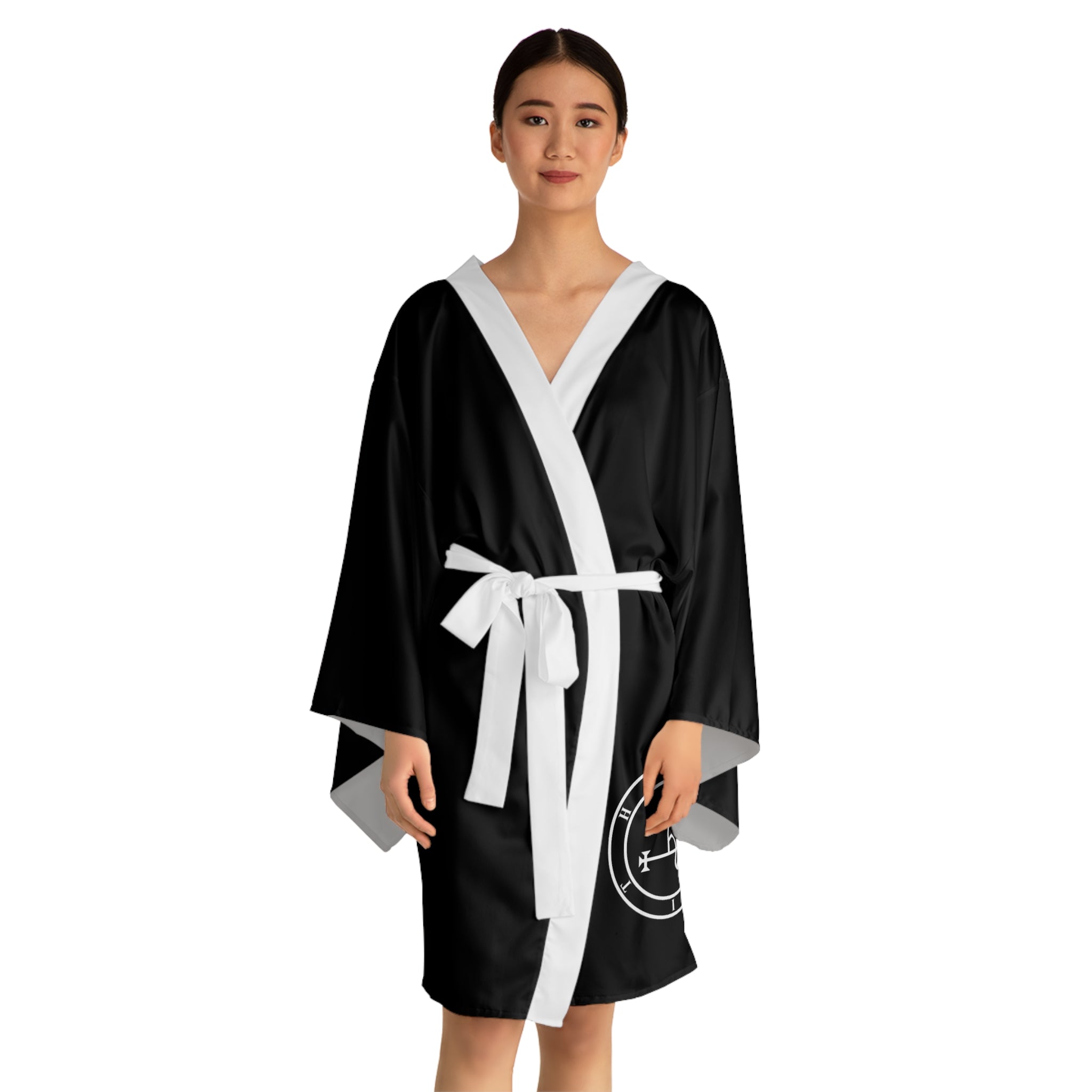 Lilith Sigil Black Kimono Robe with Minimalist White Crest